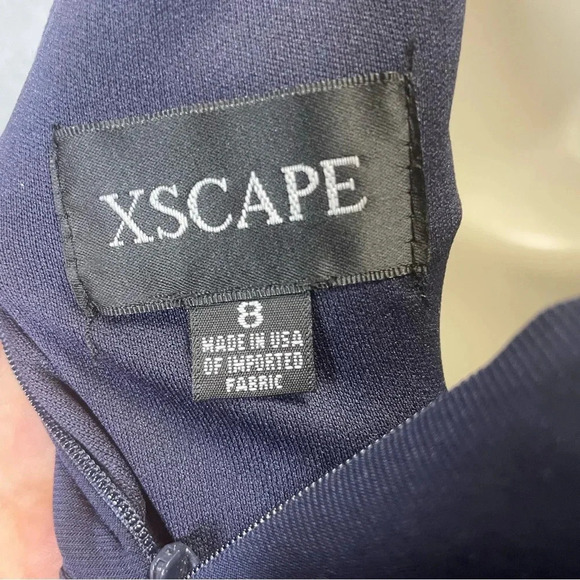 Xscape Solid Floral Deep V Neck Cut Out Fit and Flare - Picture 7 of 9